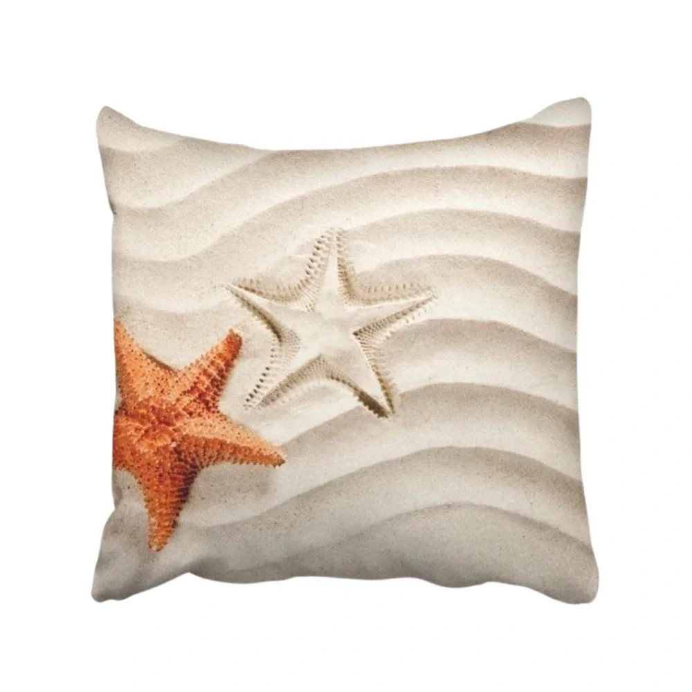 Luxury Home | Nautical Chic Coastal Starfish In the Sand Throw Pillow Cover 🐚